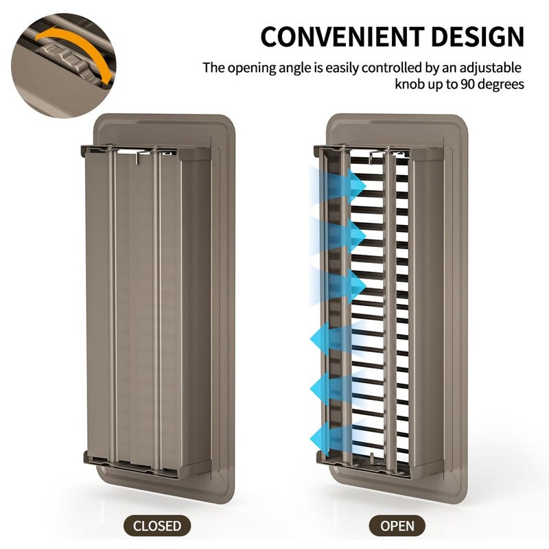 FanGoFast 4"" x 10"" (Duct Opening Size) Floor Register Brown 6 Pack Premium Steel Easy Adjust Floor Vent Cover for Home - Image 5